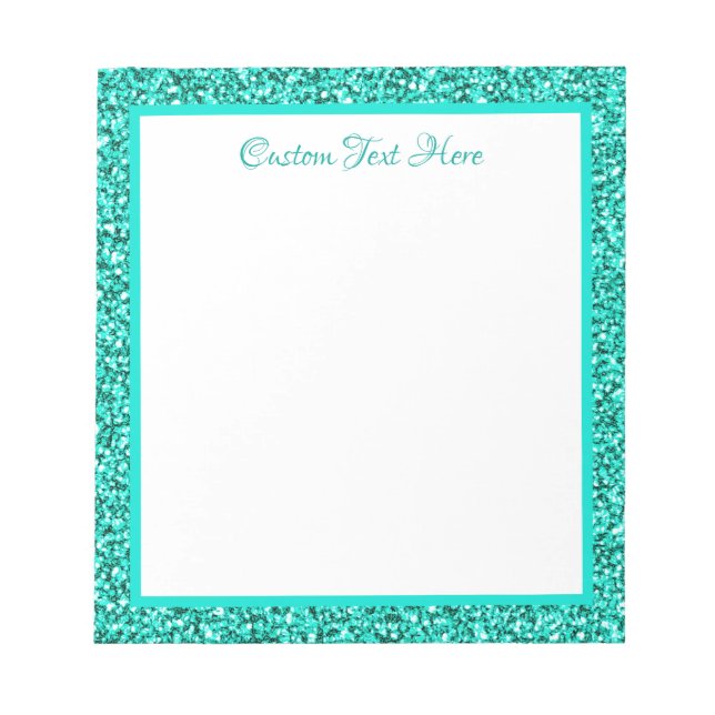 Glam Blue Glitter Sparkle Border Personalised Notepad (Front)