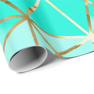 Glam Blue Golden Stripes Diamond Wrapping Paper