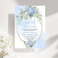 Glam Blue Hydrangea Gold Glitter 16th Birthday 