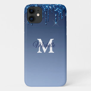 Glam & Blue Ombre Glitter Personalised Monogram iPhone 11 Case