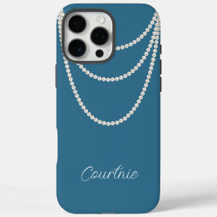 Glam Blue White Pearls   iPhone 16 Pro Max Case