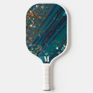 Glam Blue White Sparkly Pattern Modern Monogram  Pickleball Paddle