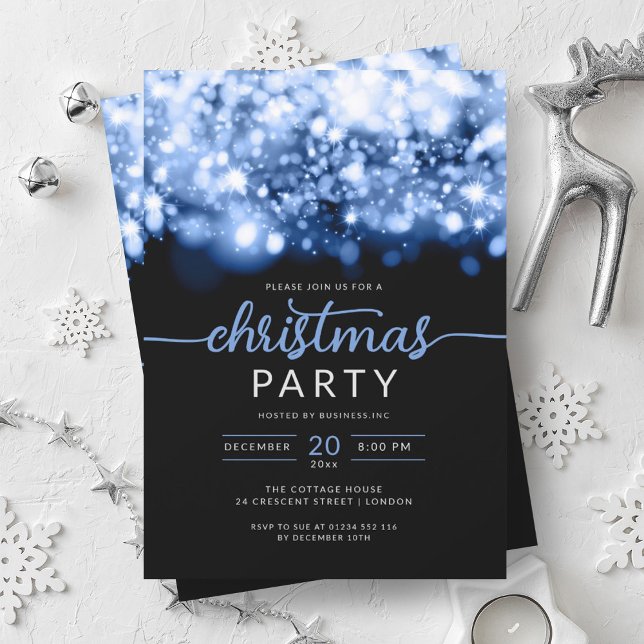 Glam Blue Winter Sparkling Company Xmas Party  Invitation (Glam Blue Winter Sparkling Company Xmas Party Invitation)