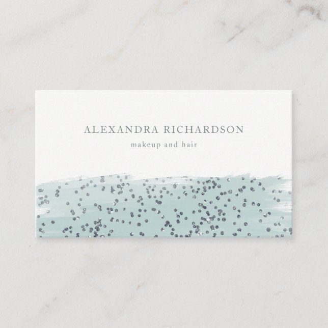 Glam Blue with Faux Sparkle on White Business Card (Front)