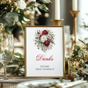 Glam Blush Burgundy Drinks Tabletop Poster Sign