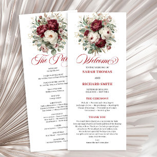 Glam Blush Burgundy Gold Floral Wedding Program Programme