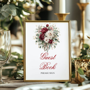 Glam Blush Burgundy Guest Book Poster Sign