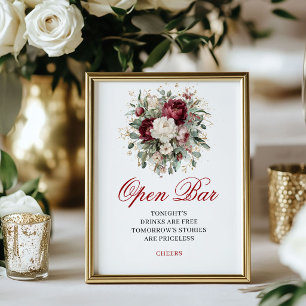 Glam Blush Burgundy Open Bar Wedding Poster