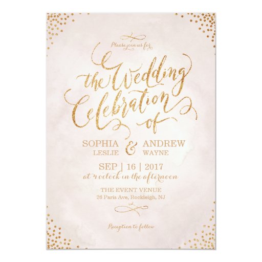 Image of Glam blush glitter rose gold calligraphy wedding Invitation