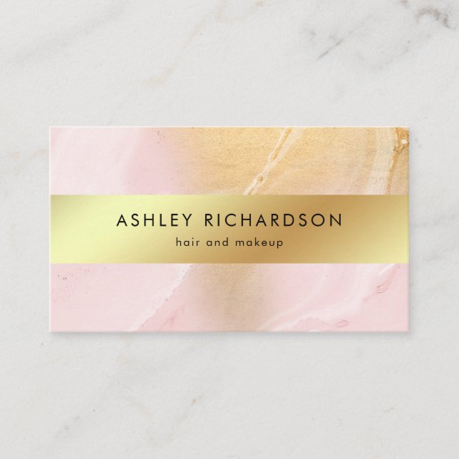 Glam Blush Pink and Faux Gold Social Media Business Card (Front)