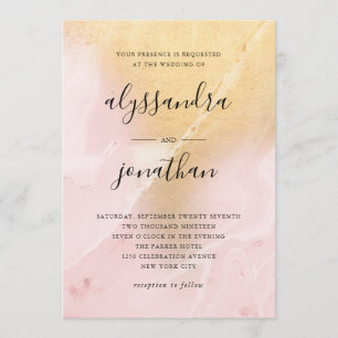 Glam Blush Pink and Gold Marble Look   Wedding Invitation
