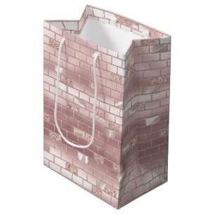 Glam Blush Pink Bricks Bridal Shower  Medium Gift Bag