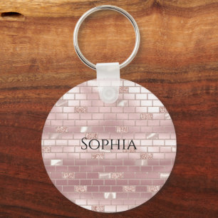 Glam Blush Pink Bricks  Key Ring