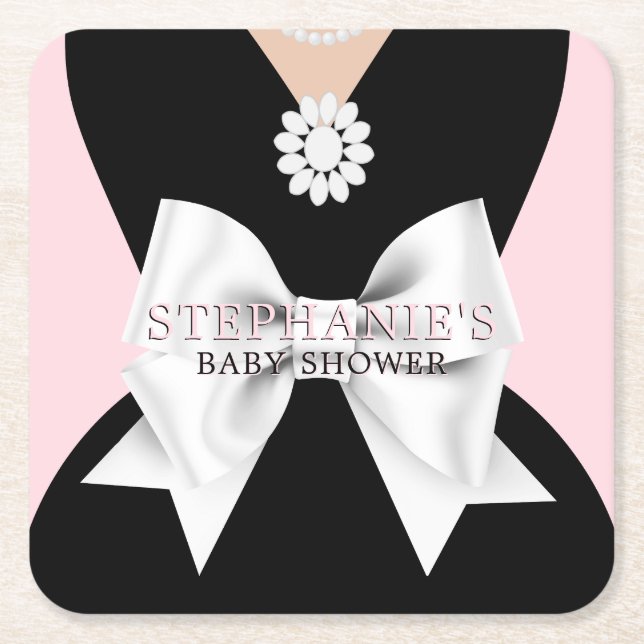 Glam Blush Pink Fancy Tiffany Theme Baby Shower Square Paper Coaster (Front)