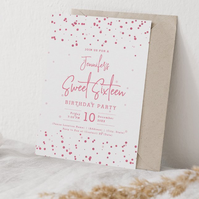 Glam Blush Pink Faux Foil Dots Sweet 16 Party Invitation (Glam Blush Pink Faux Foil Dots Sweet 16 Party Invitation)
