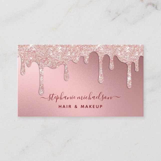 Glam Blush Pink Glitter Drip Foil Beauty Salon Business Card (Front)