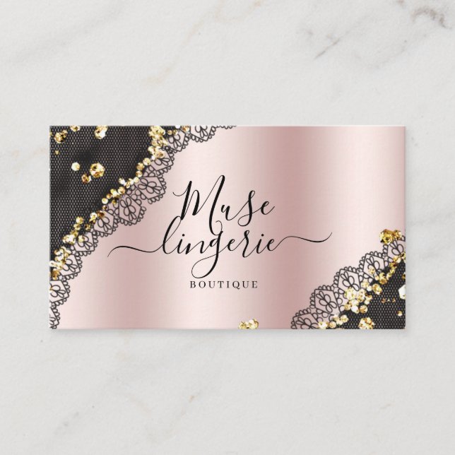 Glam Blush Pink Glitter Lace Lingerie Business Card (Front)