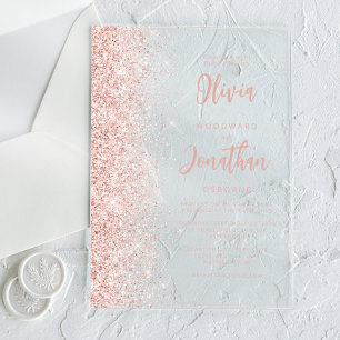 Glam Blush Pink Glitter Modern Script Wedding Acrylic Invitations