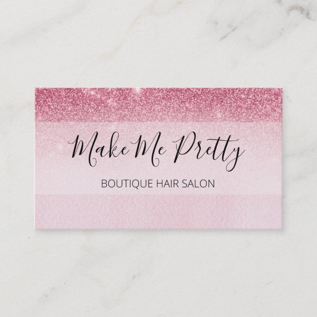 Glam Blush Pink Glitter Ombre Pink Salon Girly Business Card (Front)