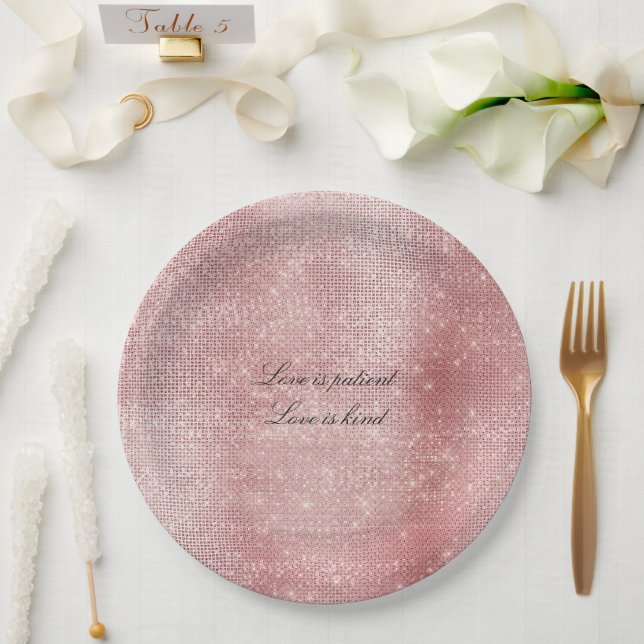 Glam Blush Pink Glitzy Sparkle Paper Plate (Wedding)