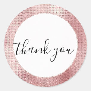 Glam Blush Pink Glitzy Sparkle Thank you Classic Round Sticker