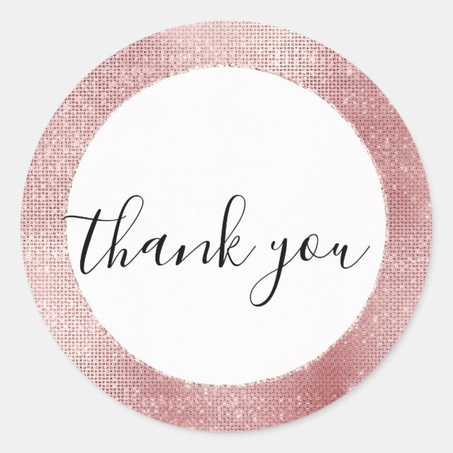 Glam Blush Pink Glitzy Sparkle Thank you Classic Round Sticker (Front)