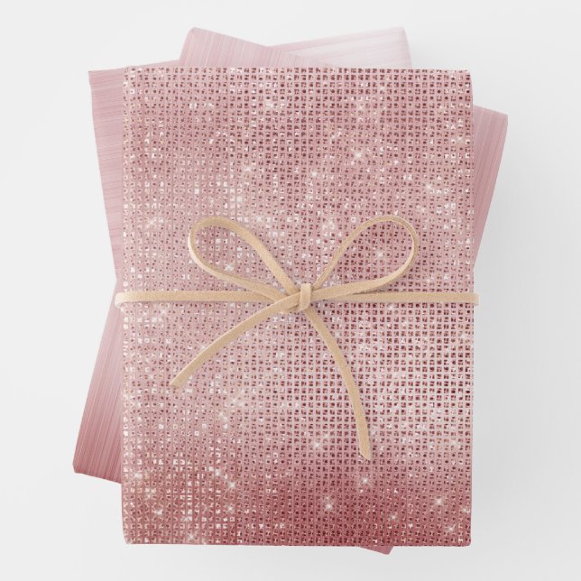 Glam Blush Pink Glitzy Sparkle Wrapping Paper Sheet (In situ)