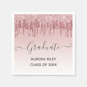 Glam Blush Pink Gold Dripping Glitter Graduation Napkin