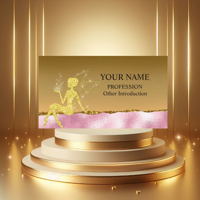 Glam Blush Pink Gold Glitter Fairy Business Card (Creator Uploaded)