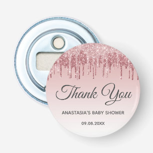 Glam Blush Pink Gold Glitter Thank You Baby Shower Bottle Opener