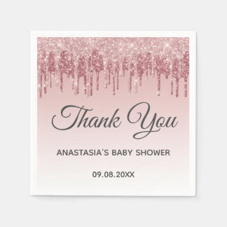 Glam Blush Pink Gold Glitter Thank You Baby Shower Napkin