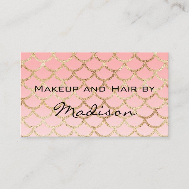 Glam Blush Pink Gold Mermaid Glitter Makeup Artist Business Card (Front)