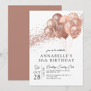 Glam Blush Pink Rose Gold Glitter Balloon Birthday Invitation