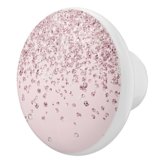 Glam Blush Pink Rose Gold Glitter Diamond Confetti Ceramic Knob (Right)
