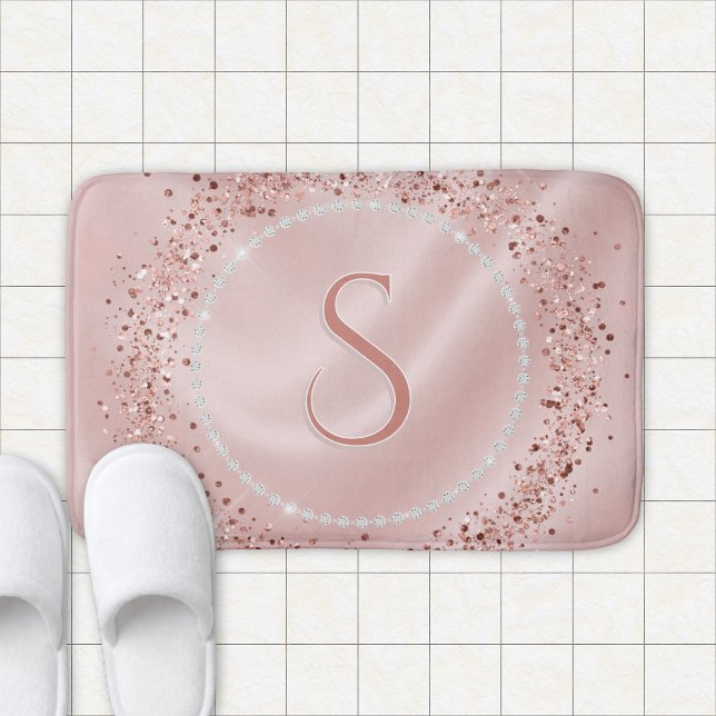  Glam Blush Pink Rose Gold Glitter Monogram Bath Mat (Glam Blush Pink Rose Gold Glitter Monogram Bath Mat)
