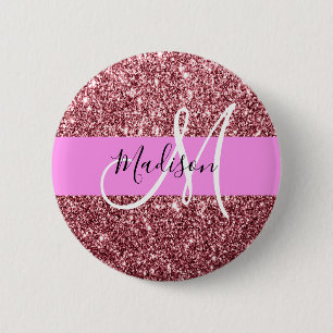 Glam Blush Pink Rose Gold Glitter Sparkle Monogram 6 Cm Round Badge