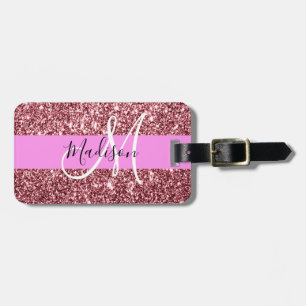 Glam Blush Pink Rose Gold Glitter Sparkle Monogram Luggage Tag