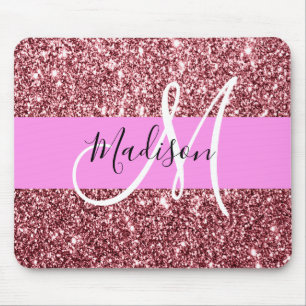 Glam Blush Pink Rose Gold Glitter Sparkle Monogram Mouse Mat