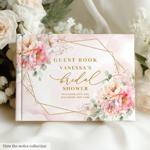Glam Blush Pink Roses Gold Glitter Bridal Shower  Guest Book