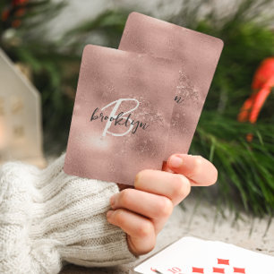 Glam Blush Pink Trendy Script Monogram Playing Cards