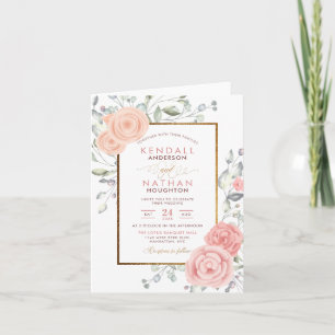Glam Blush Pink Watercolor Blossoms Spring Wedding Invitation
