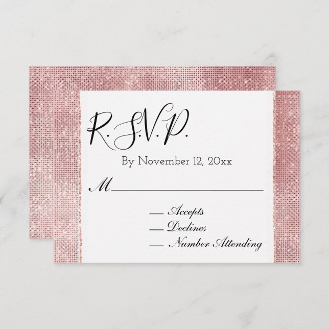 Glam Blush Pink White Glitzy Sparkle RSVP Enclosure Card (Front/Back)