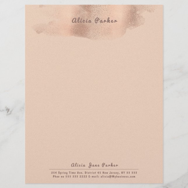 Glam Blush Rose Gold Copper Foil | Beautician Custom Letterhead (Front)