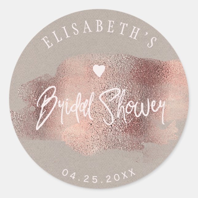Glam blush rose gold copper glitter bridal shower classic round sticker (Front)