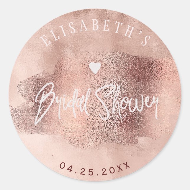 Glam blush rose gold copper glitter bridal shower classic round sticker (Front)