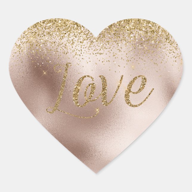 Glam Blush Rose Gold Glitter Love Heart Sticker (Front)
