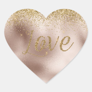 Glam Blush Rose Gold Glitter Love Heart Sticker