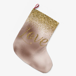 Glam Blush Rose Gold Glitter Love Large Christmas Stocking