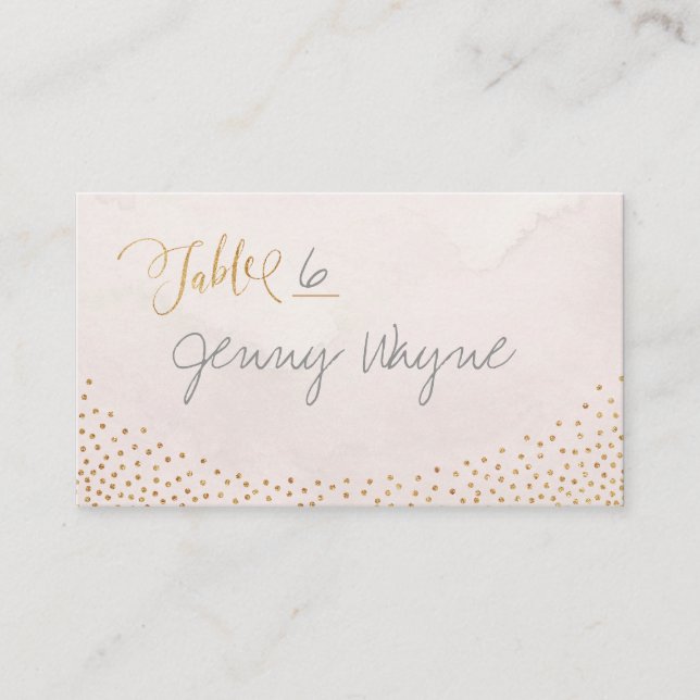 Glam blush rose gold glitter place cards (Front)
