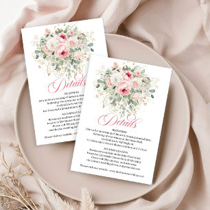 Glam Blush Roses Gold Wedding Details Card